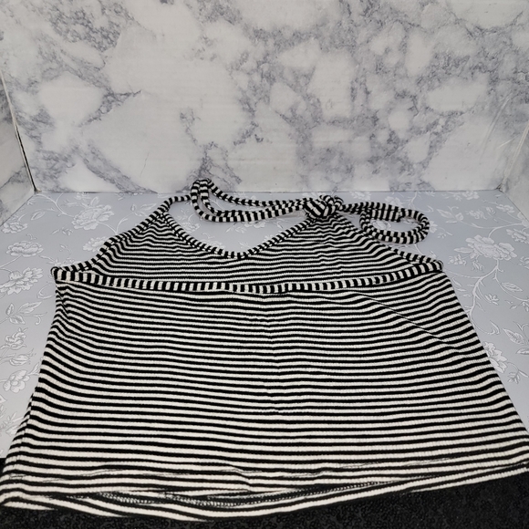 Acemi Halter Top Women's Medium Black and White Stripe Stretchy V-Neck Tank Top - Picture 5 of 6